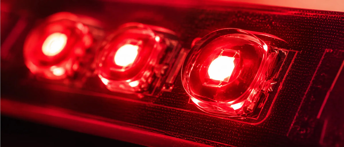 Close-up of a red LED light bar